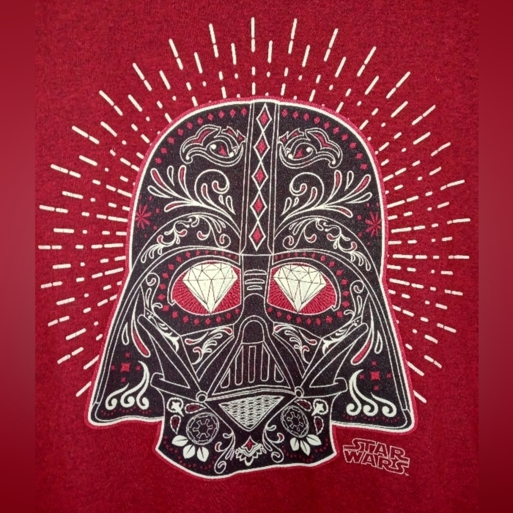 Star Wars Darth Vadar Sugar Skull Short Sleeve Red T Shirt Large